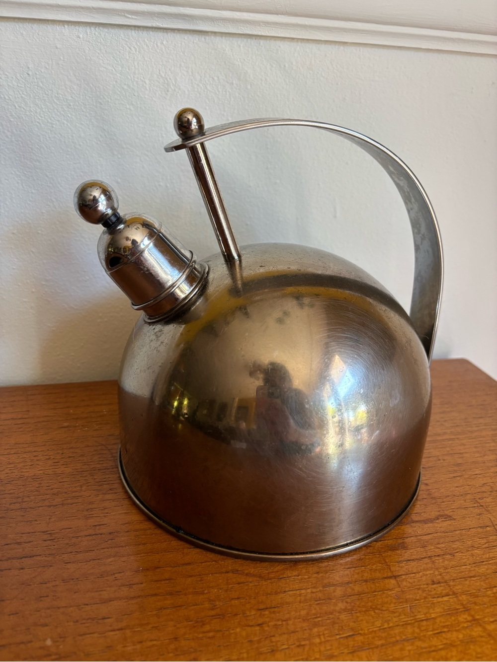 Mid century tea kettle stainless steel